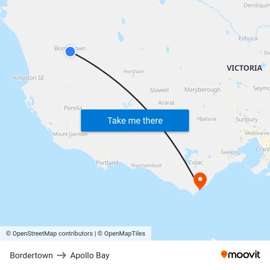 Bordertown to Apollo Bay map
