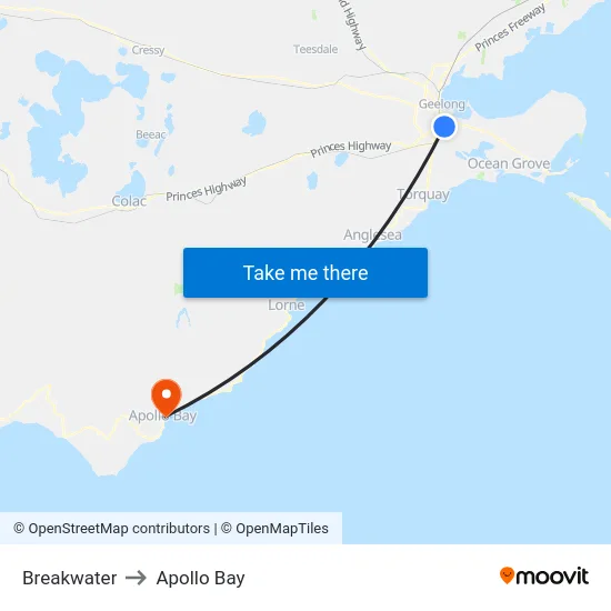 Breakwater to Apollo Bay map