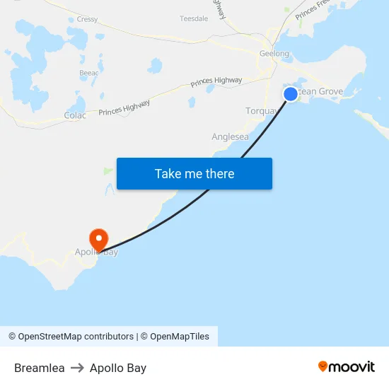 Breamlea to Apollo Bay map