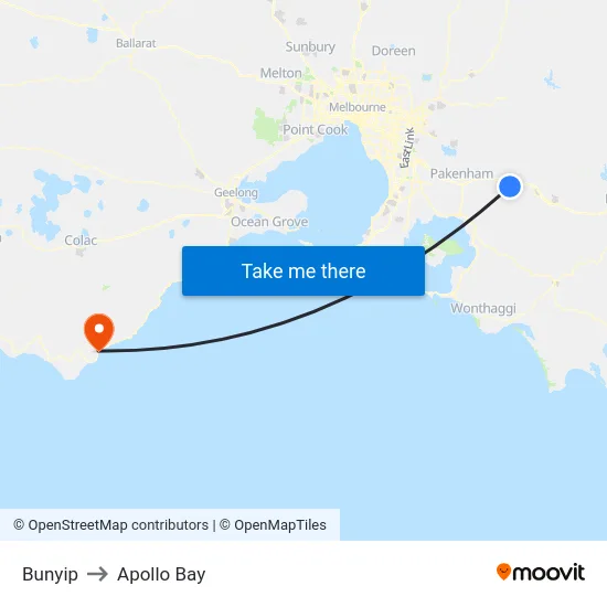 Bunyip to Apollo Bay map