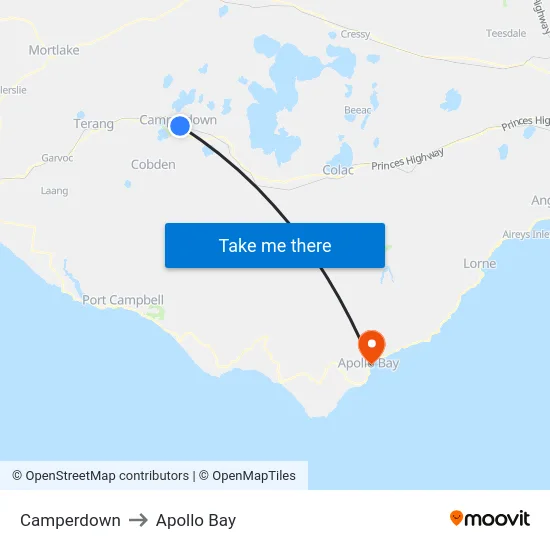 Camperdown to Apollo Bay map
