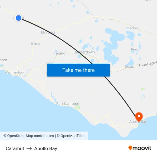 Caramut to Apollo Bay map