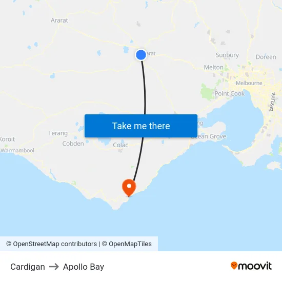 Cardigan to Apollo Bay map