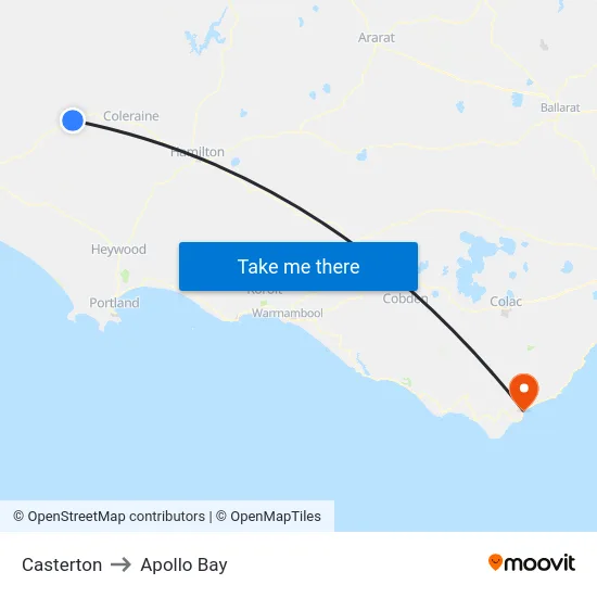 Casterton to Apollo Bay map