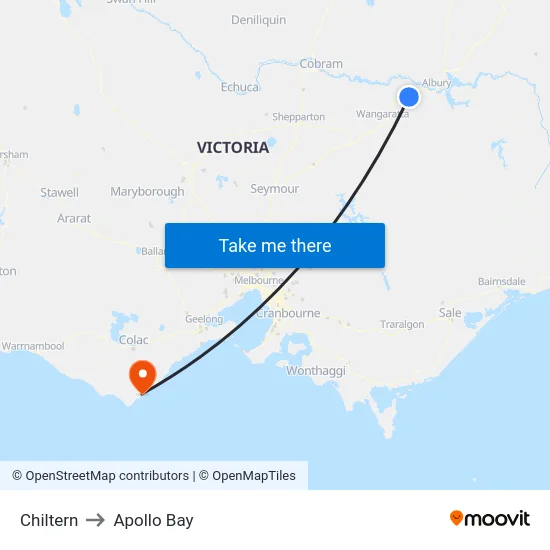 Chiltern to Apollo Bay map