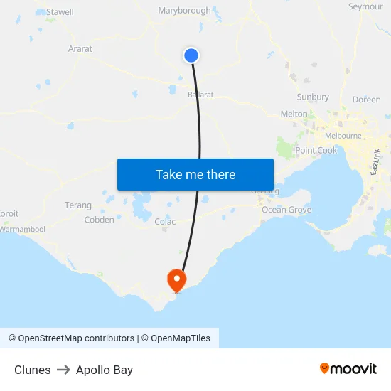 Clunes to Apollo Bay map