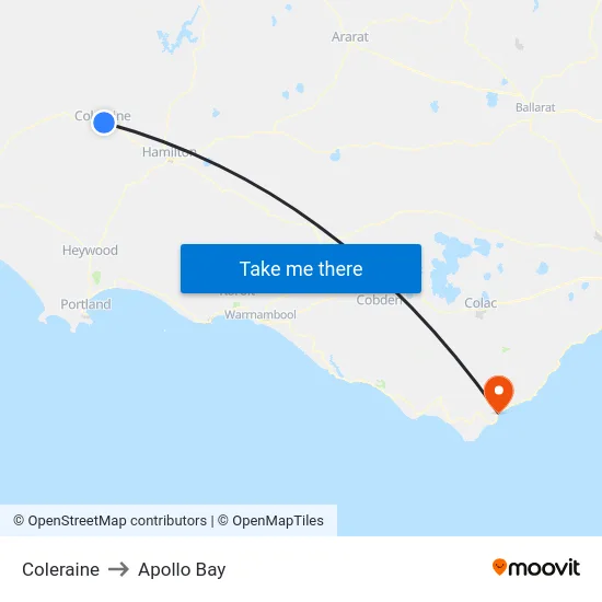 Coleraine to Apollo Bay map