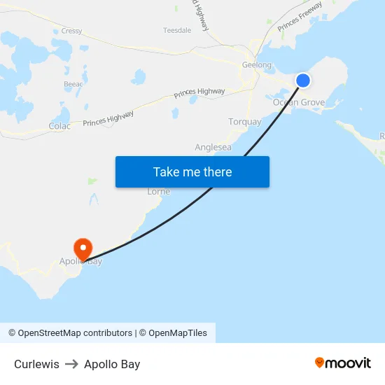 Curlewis to Apollo Bay map