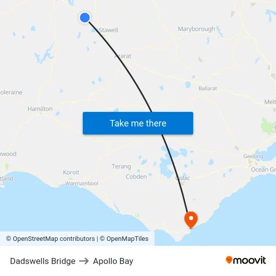 Dadswells Bridge to Apollo Bay map