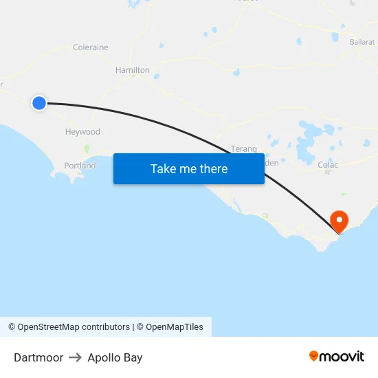 Dartmoor to Apollo Bay map