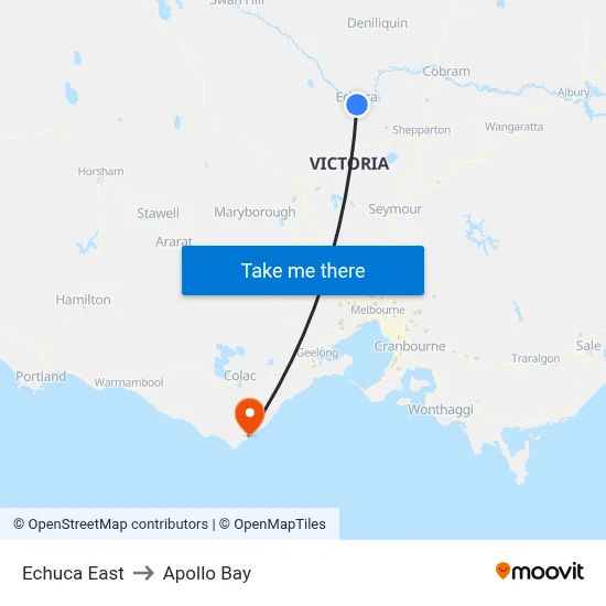 Echuca East to Apollo Bay map