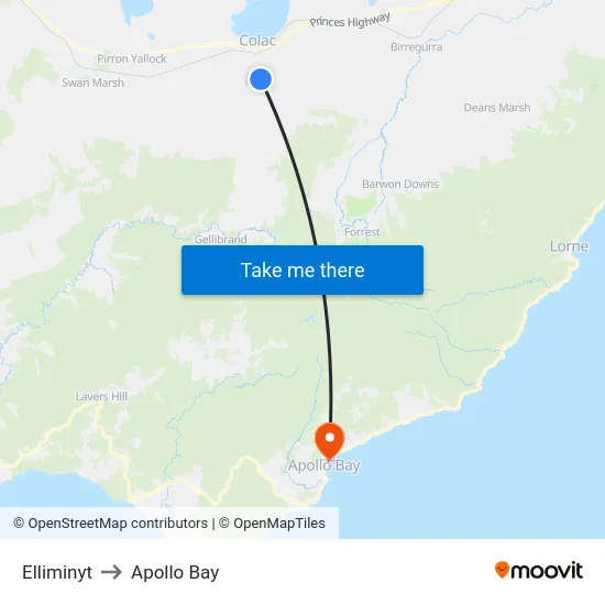 Elliminyt to Apollo Bay map