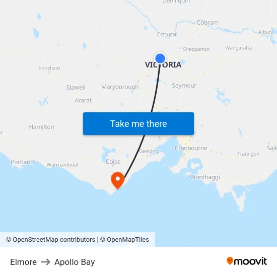 Elmore to Apollo Bay map
