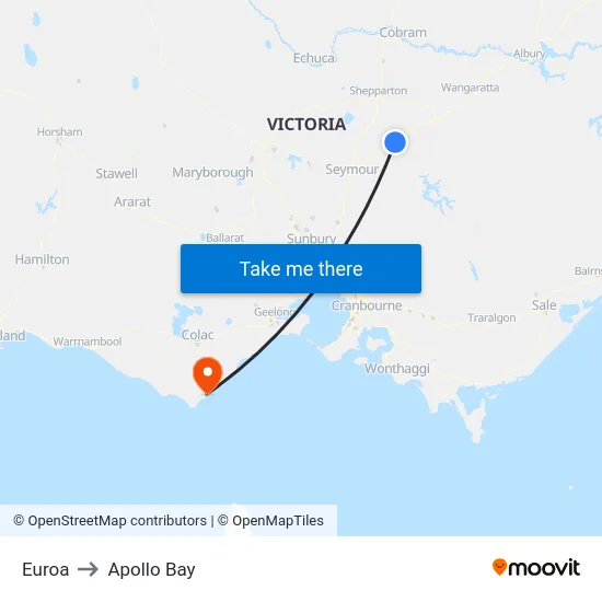 Euroa to Apollo Bay map