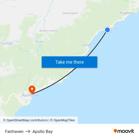 Fairhaven to Apollo Bay map