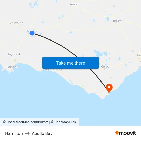 Hamilton to Apollo Bay map