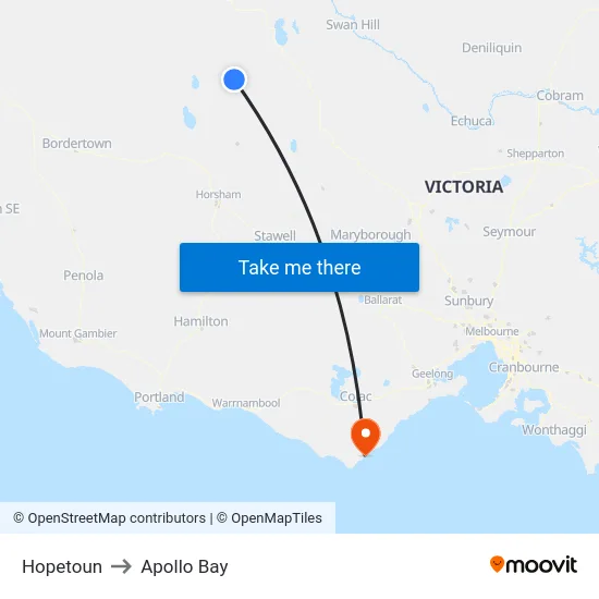 Hopetoun to Apollo Bay map