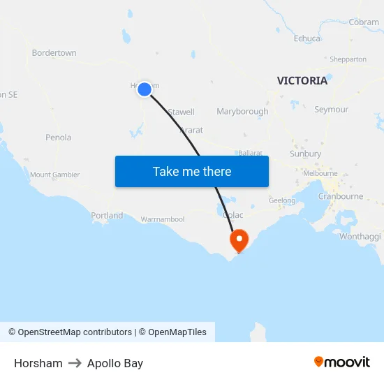 Horsham to Apollo Bay map