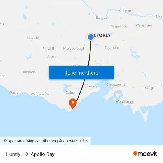Huntly to Apollo Bay map
