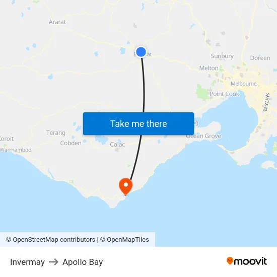 Invermay to Apollo Bay map