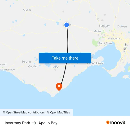 Invermay Park to Apollo Bay map