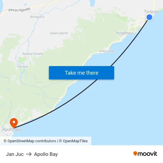 Jan Juc to Apollo Bay map