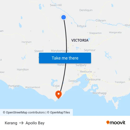 Kerang to Apollo Bay map