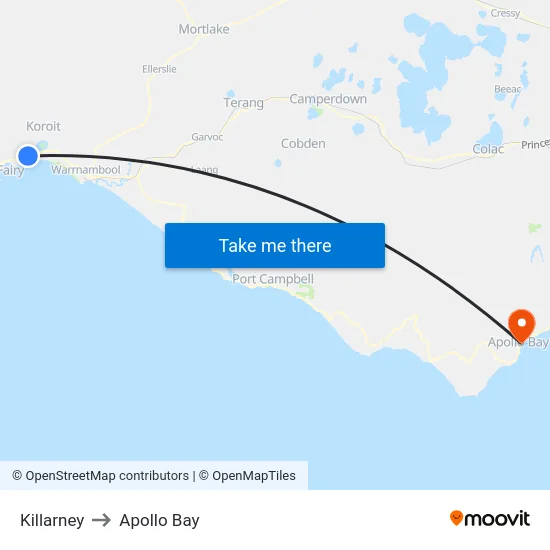 Killarney to Apollo Bay map