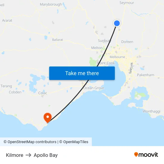 Kilmore to Apollo Bay map