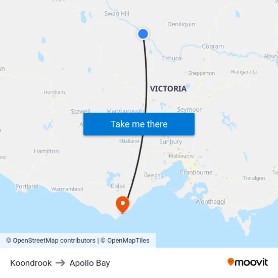 Koondrook to Apollo Bay map