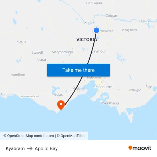 Kyabram to Apollo Bay map