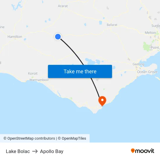Lake Bolac to Apollo Bay map