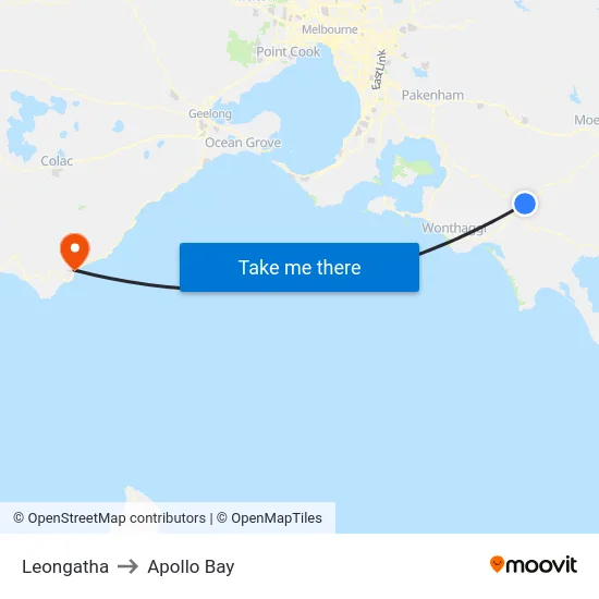 Leongatha to Apollo Bay map