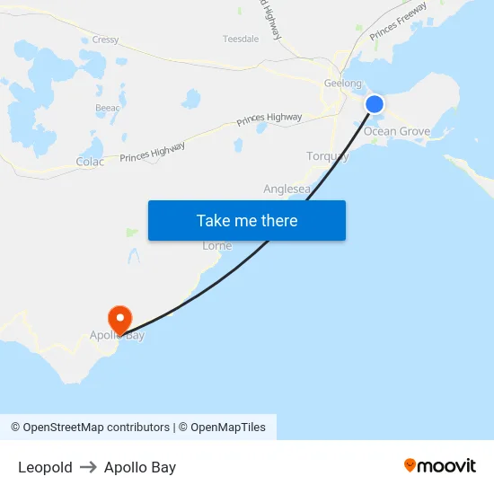 Leopold to Apollo Bay map