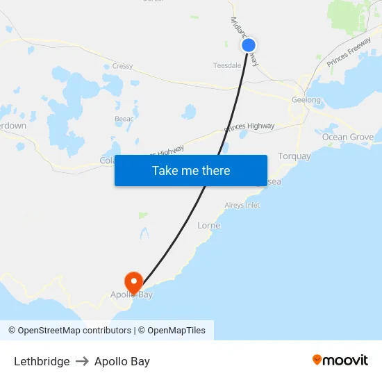 Lethbridge to Apollo Bay map