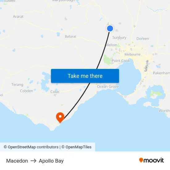 Macedon to Apollo Bay map