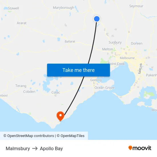 Malmsbury to Apollo Bay map