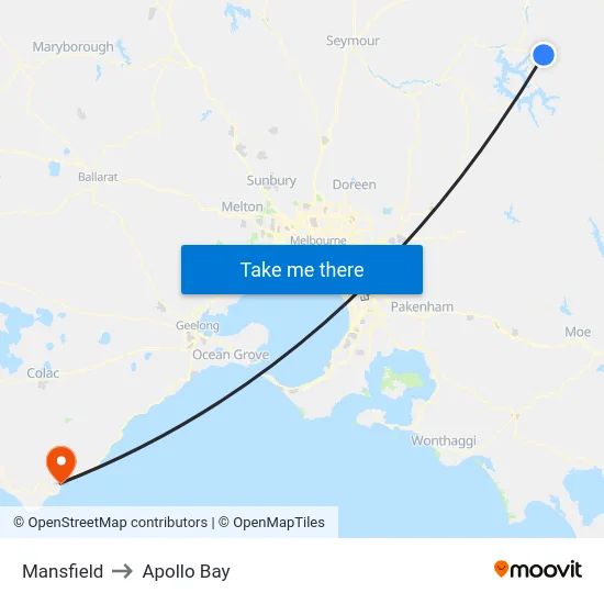Mansfield to Apollo Bay map