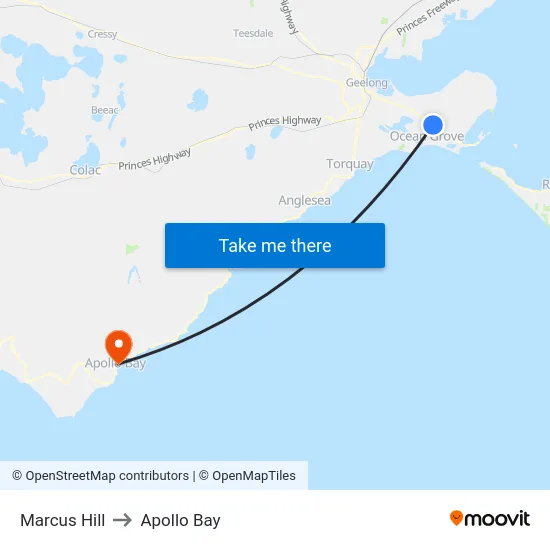 Marcus Hill to Apollo Bay map