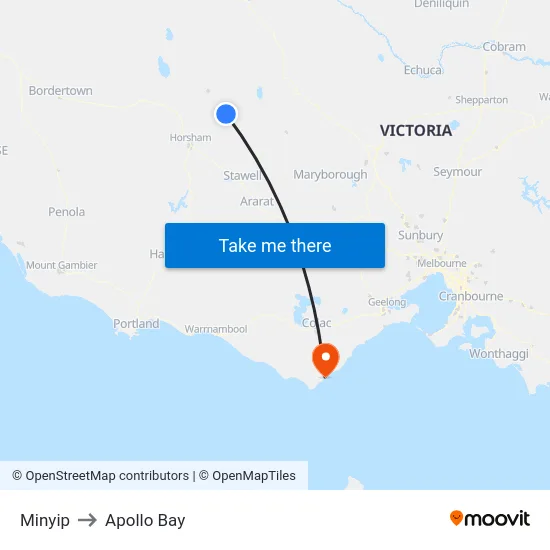 Minyip to Apollo Bay map