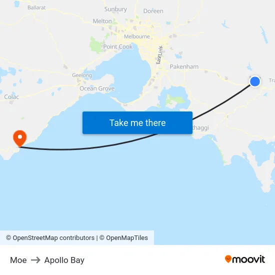 Moe to Apollo Bay map