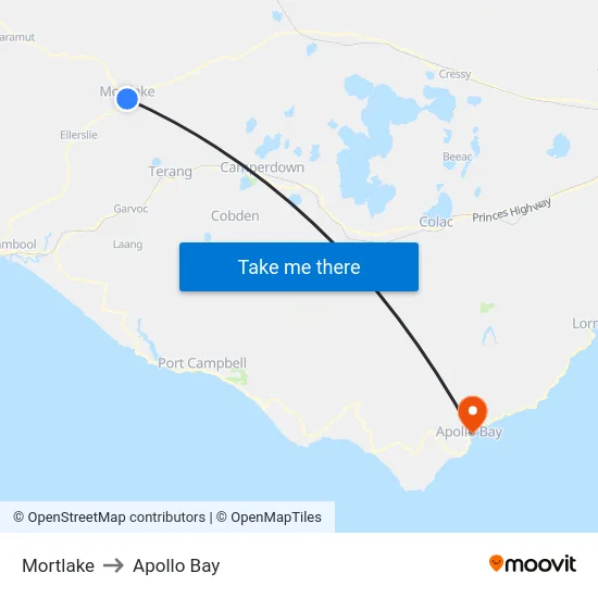 Mortlake to Apollo Bay map