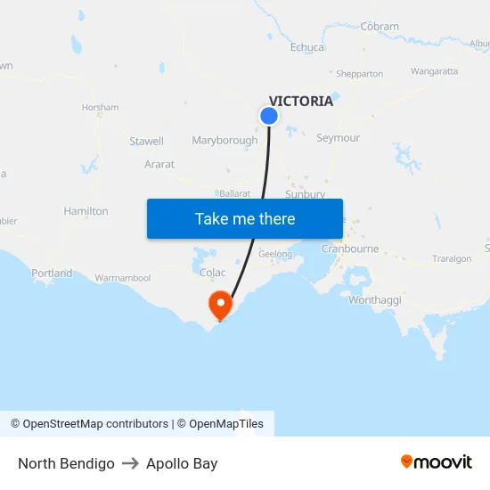 North Bendigo to Apollo Bay map