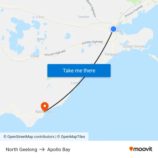 North Geelong to Apollo Bay map