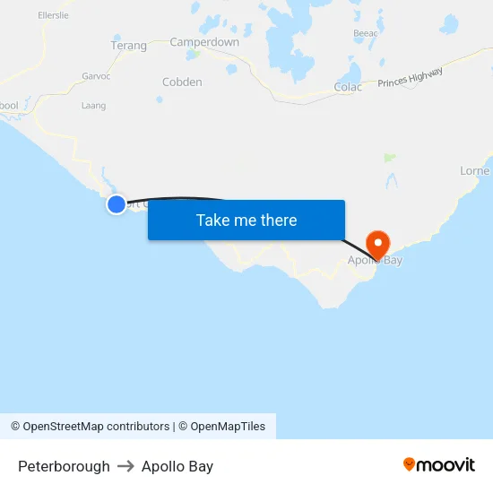 Peterborough to Apollo Bay map