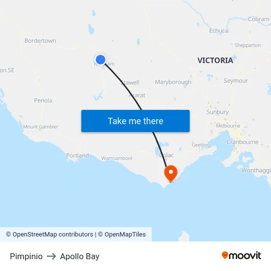 Pimpinio to Apollo Bay map