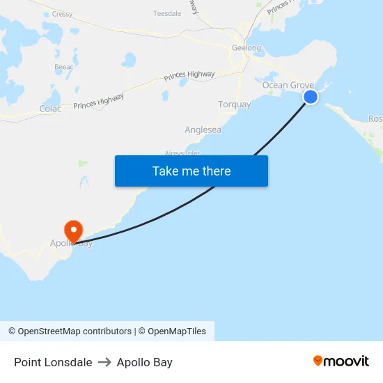 Point Lonsdale to Apollo Bay map