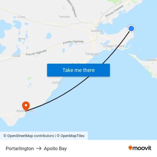 Portarlington to Apollo Bay map