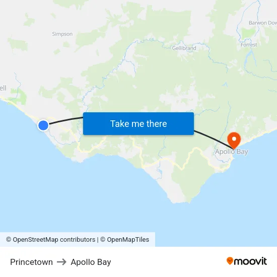 Princetown to Apollo Bay map