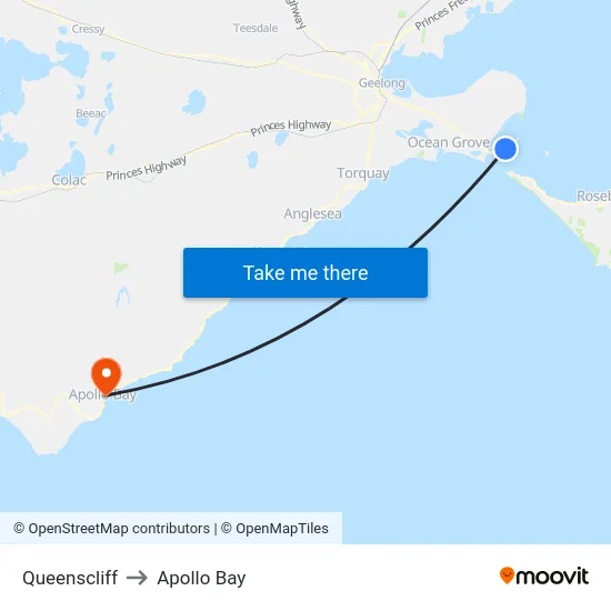 Queenscliff to Apollo Bay map